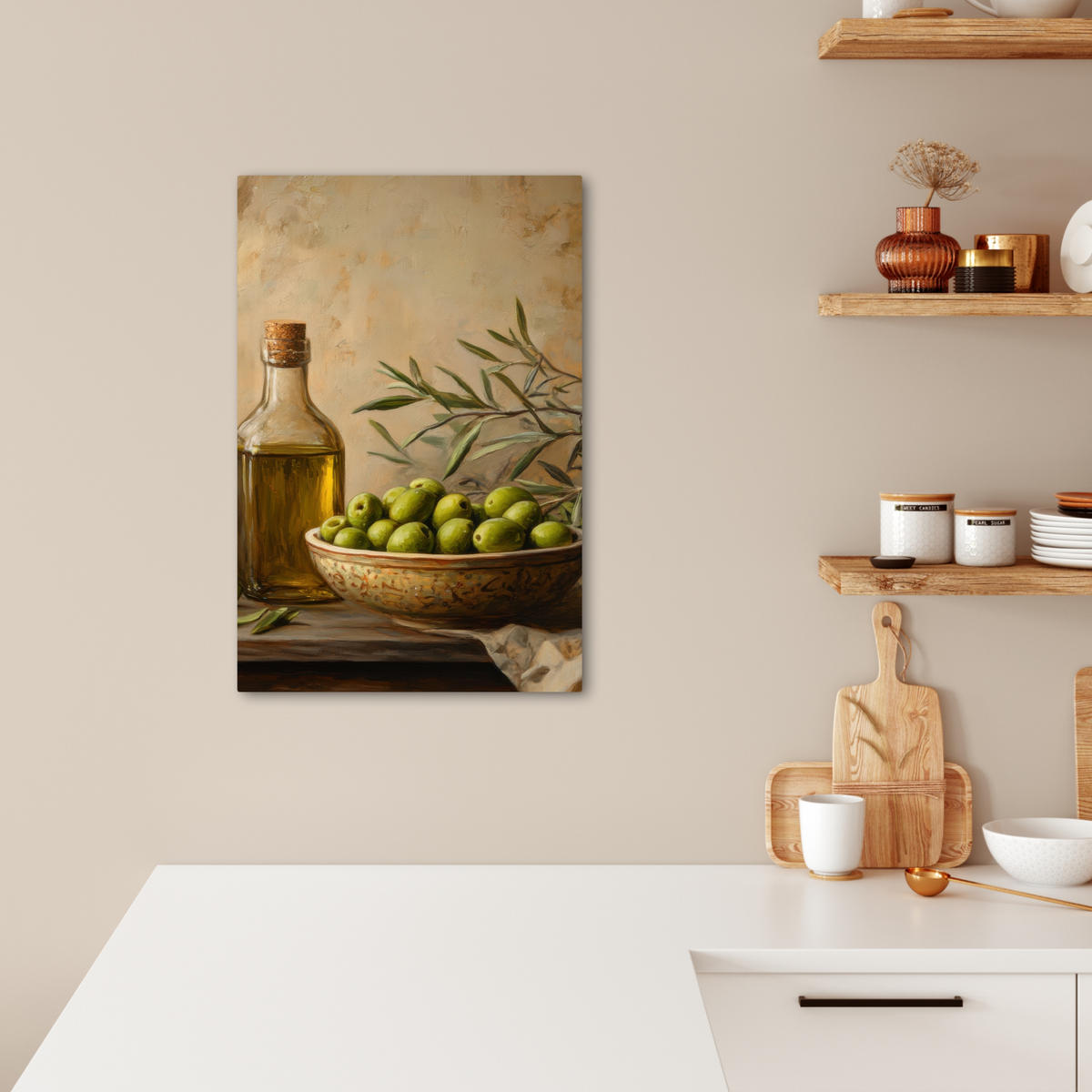 LEINWANDBILD Oliven - Stilleben - Vintage 40x60 cm - Olivgrün, Textil (40/60cm) - MuchoWow