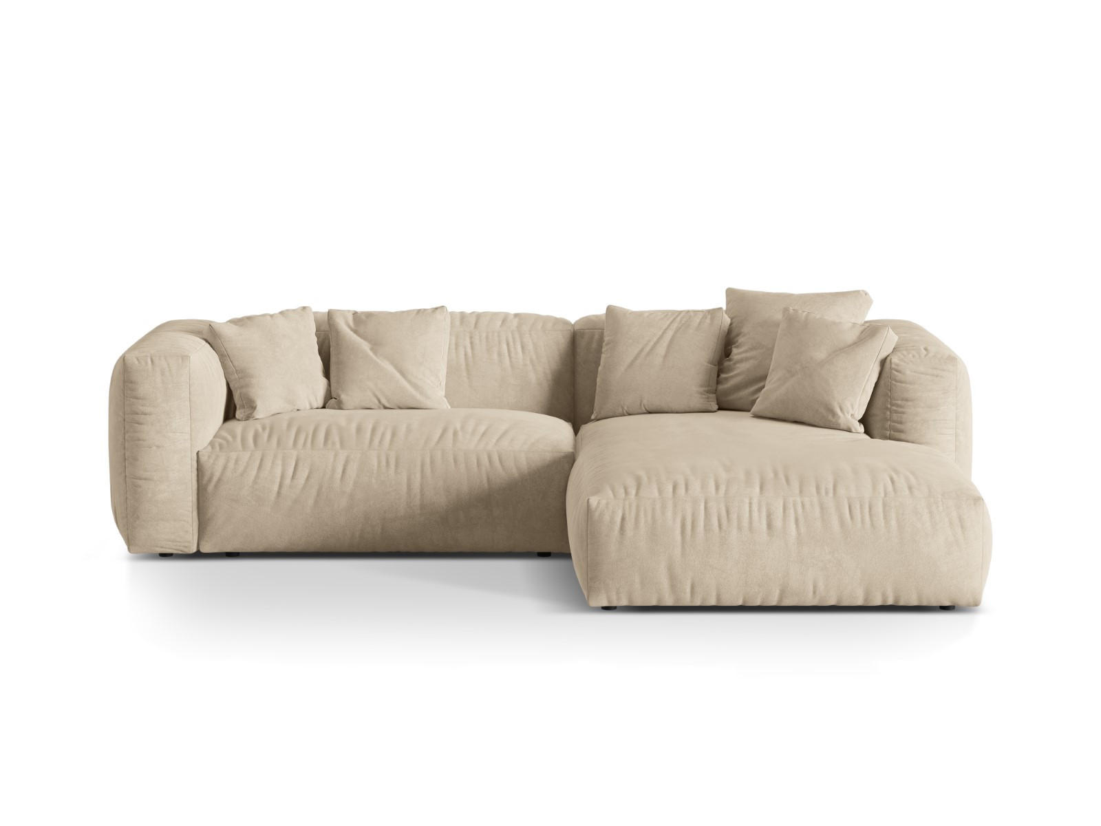 ECKSOFA modular rechts Martina aus Samt leichtes beige 2 Sitzplätze - Creme, Textil (176/283cm) - Micadoni