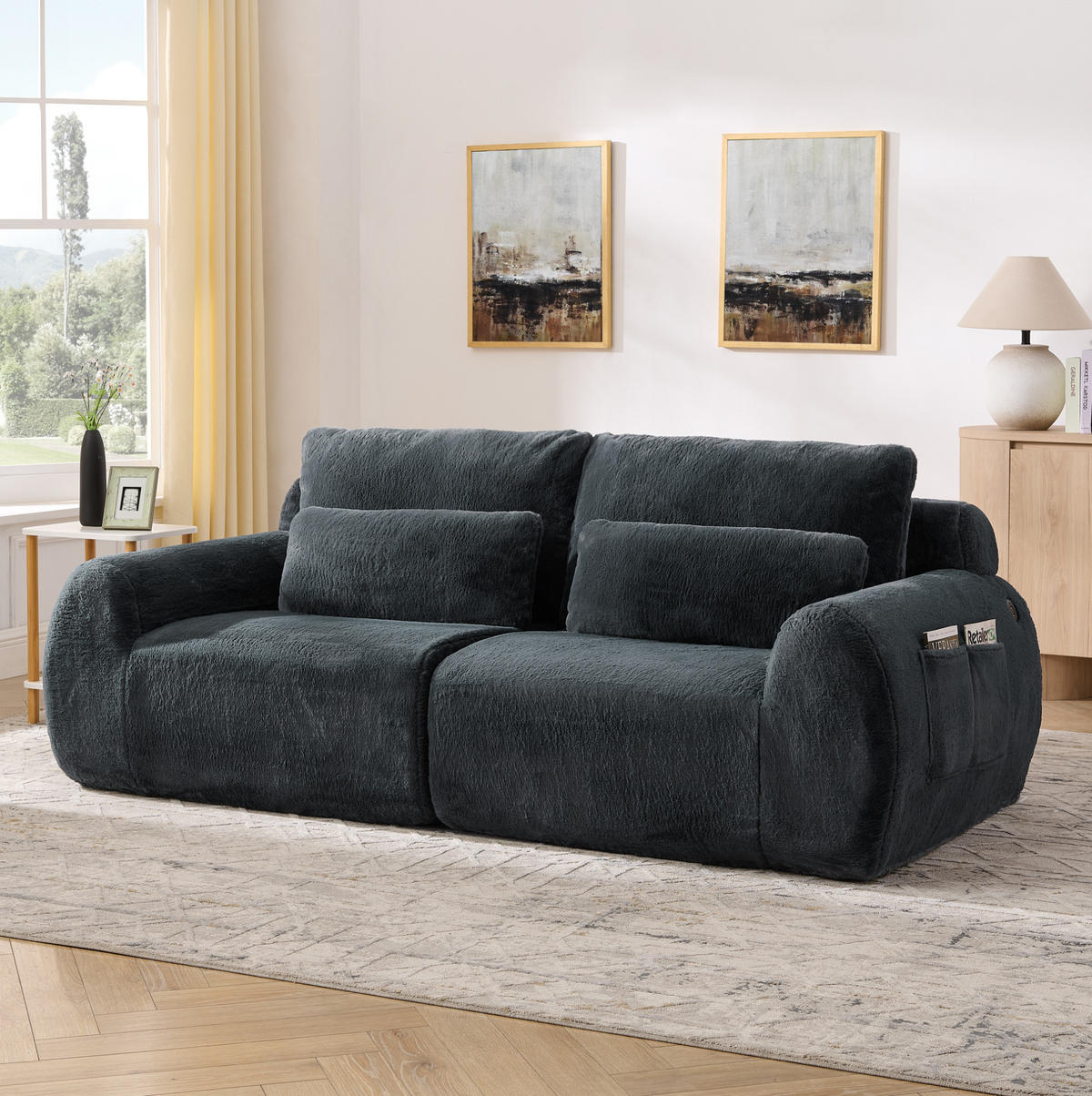 2-SITZER Sofa mit USB-Ladefunktion und Seitentasche Grau - Grau, Kunststoff (208/81/101cm) - Meubliv