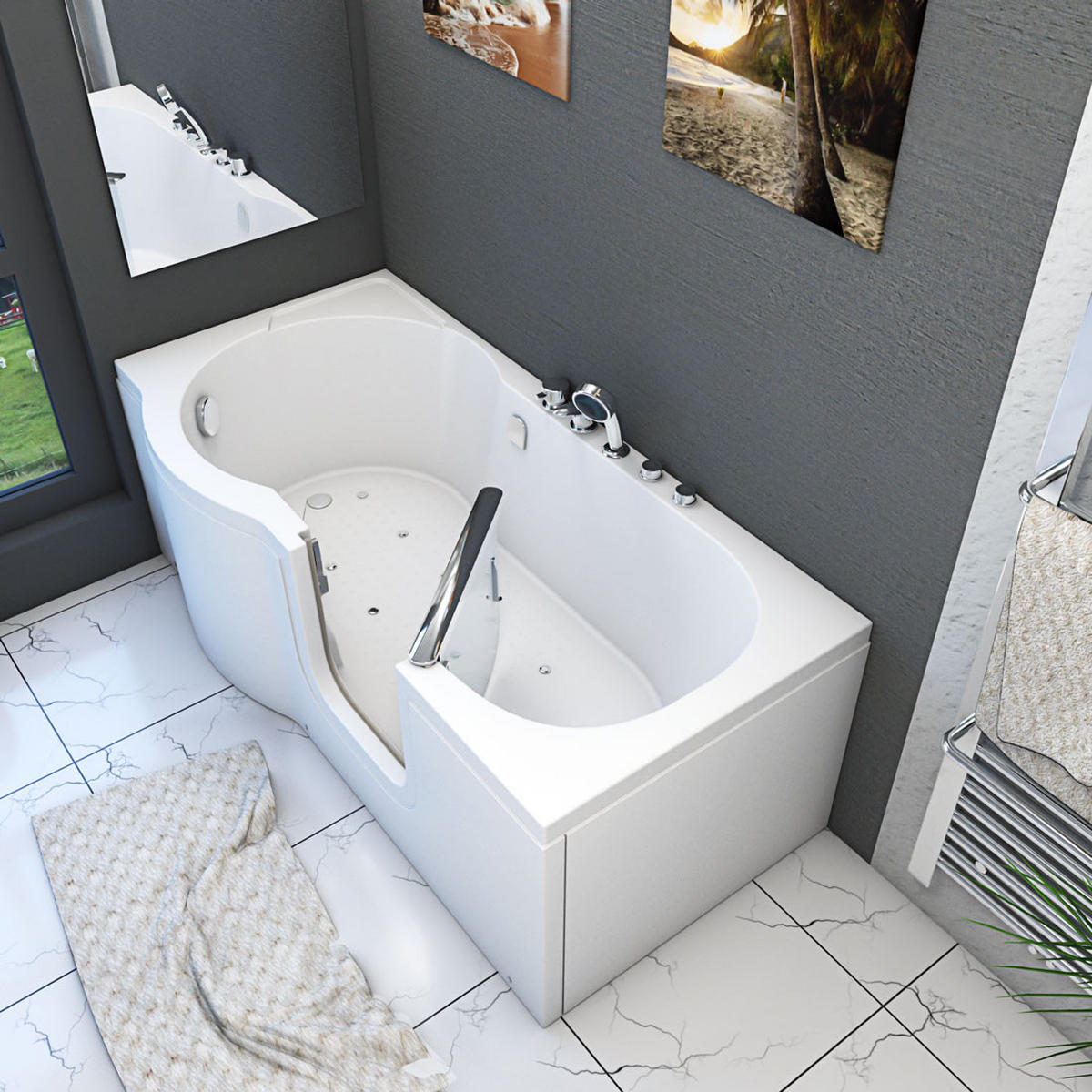 SENIORENWANNE mit Tür S12-EH-AIR-R - Weiß, Glas/Kunststoff (170/60/85cm) - AcquaVapore by Sandra Jentho