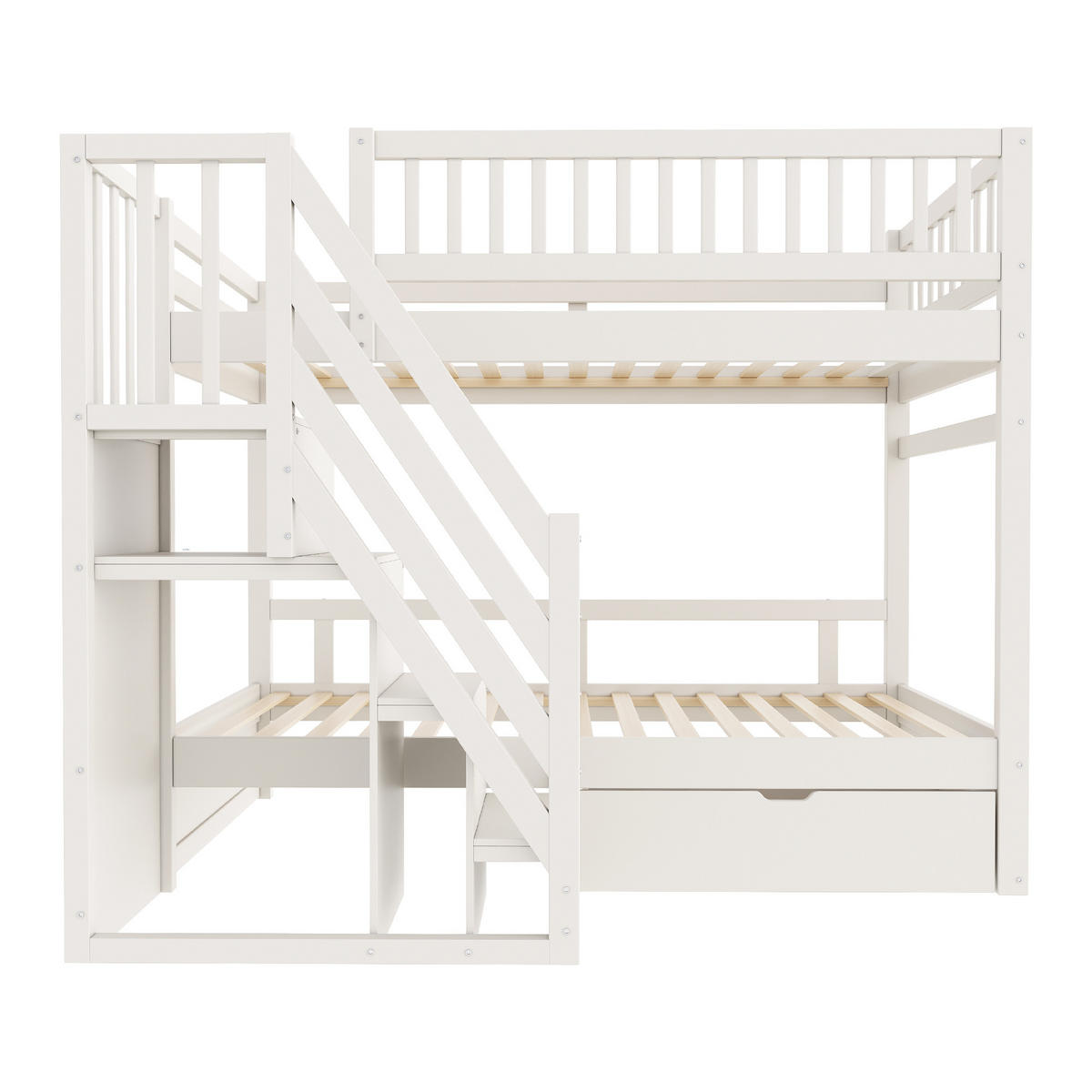 ETAGENBETT 90/200 cm Weiß aus Massivholz mit Sicherheitsgitter und Stauraum - Weiß, Holzwerkstoff (90/200cm) - OKWISH