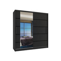SCHWEBETÜRENSCHRANK Verona MBP, Schwarz Matt, 158 cm, mit Spiegel - Schwarz, Holz (158/216/60cm) - B BELINI GROUP