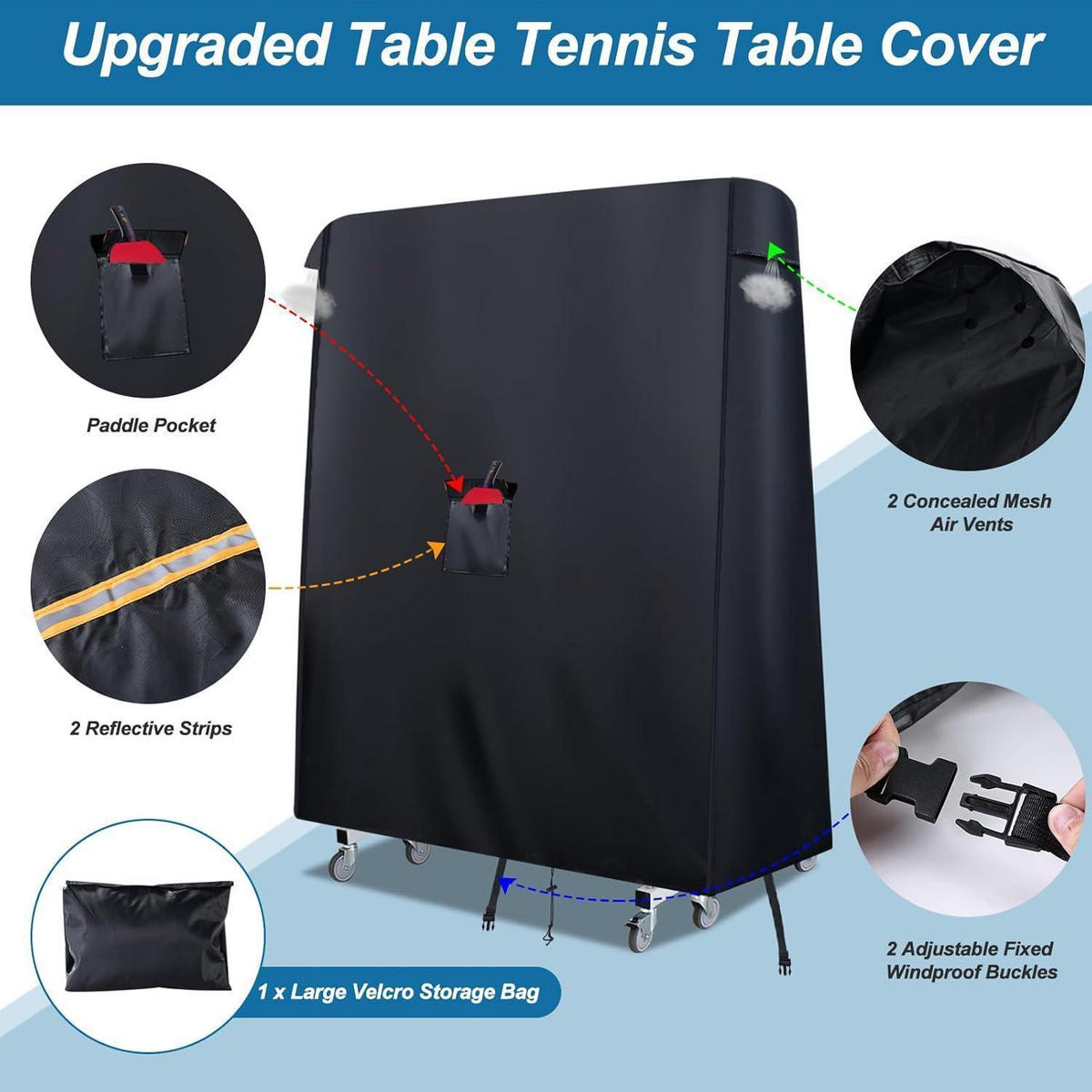 TISCHTENNISPLATTEN Abdeckung 165 cm Schwarz Wasserdicht - Schwarz, Textil (70/185/165cm)