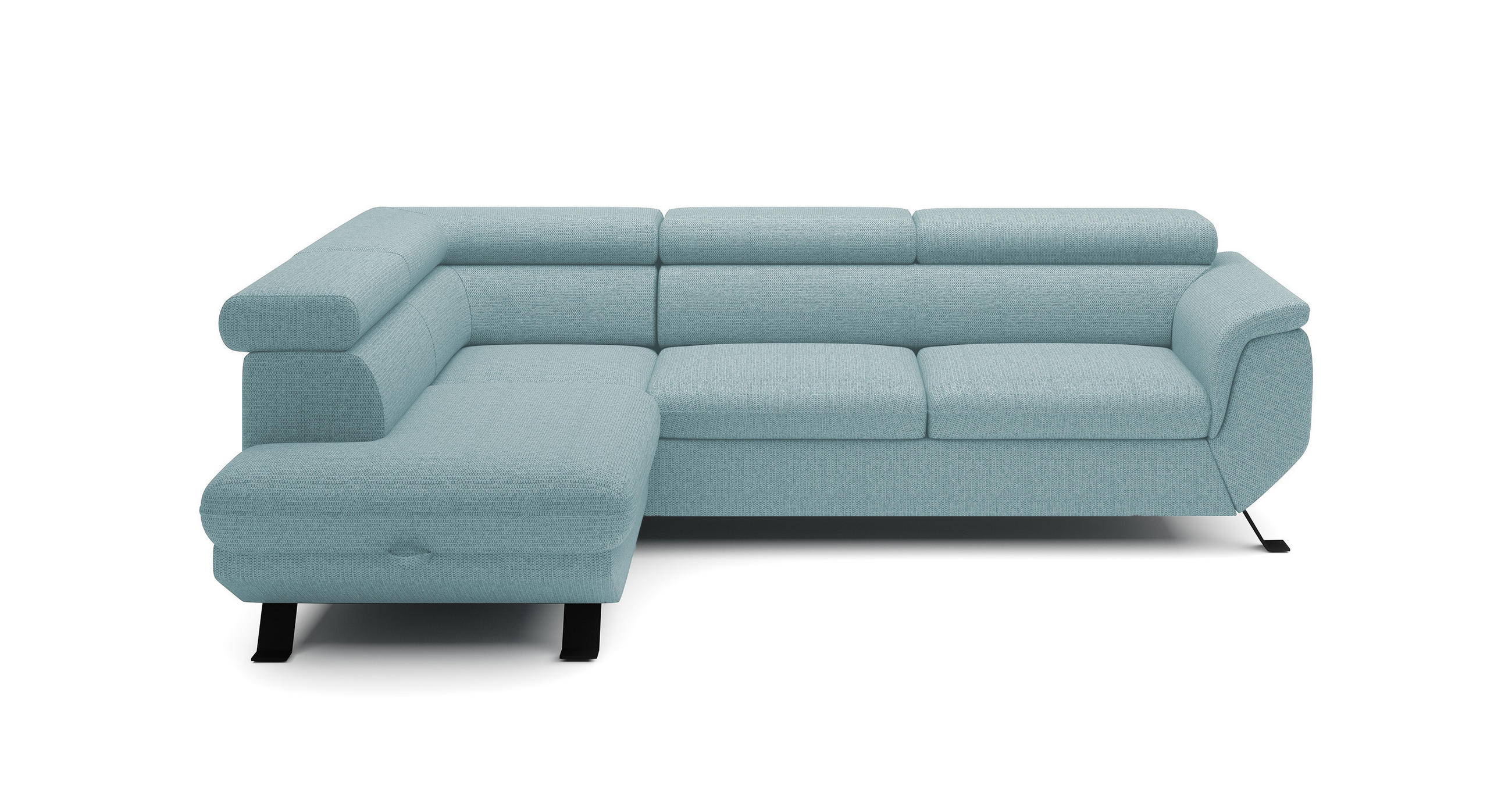 ECKSOFA RAVEN L mit Schlaffunktion und Bettkasten, Freistehend, Polstersofa mit Verstellbaren Kopfstützen, 257x198x96 cm, Linke, Hellblau - Hellblau, Holz/Textil (198/256cm) - DomoHome