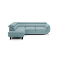 ECKSOFA RAVEN L mit Schlaffunktion und Bettkasten, Freistehend, Polstersofa mit Verstellbaren Kopfstützen, 257x198x96 cm, Linke, Hellblau - Hellblau, Holz/Textil (198/256cm) - DomoHome