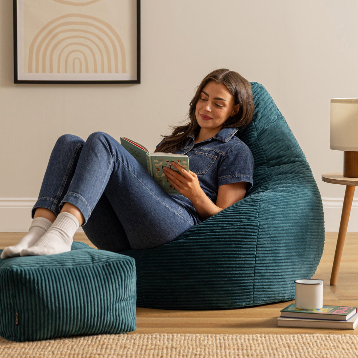 SITZSACK Dalton mit Hocker - Dunkelgrün/Petrol, Textil (90/73/84cm) - icon