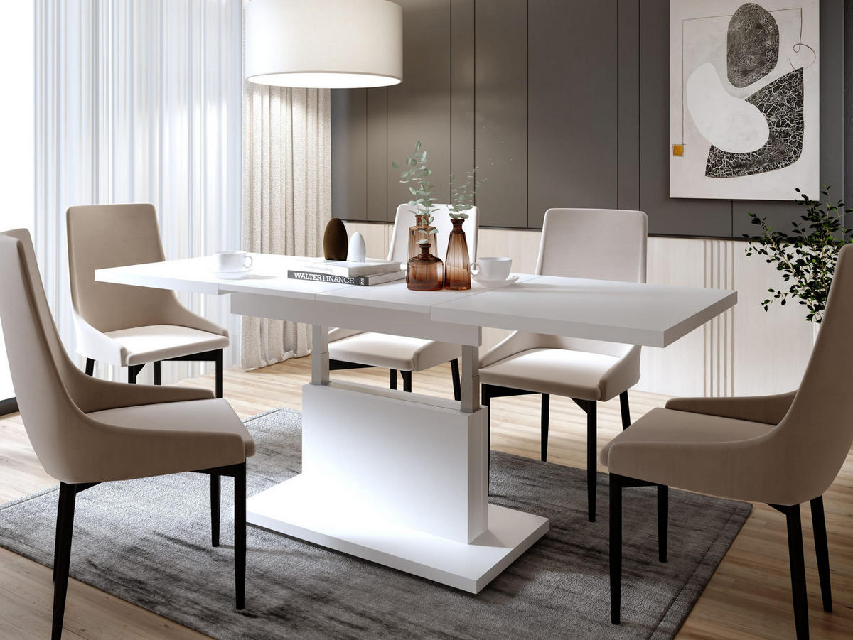 COUCHTISCH rechteckig Weiß matt höhenverstellbar ausziehbar - Weiß, Holzwerkstoff (70/120/56cm) - designimpex