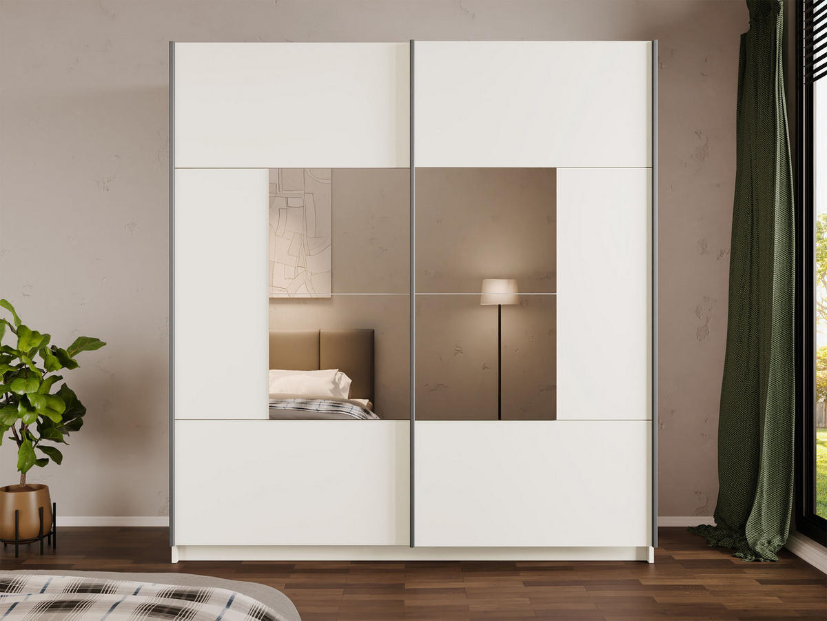 SCHIEBETÜRENSCHRANK Boston 200 - Kaschmir/Silberfarben, Holzwerkstoff/Metall (200/215/65cm) - MIRJAN24