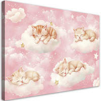 WANDBILD für kinderzimmer kätzchen in den wolken rosa - Pink, Textil (60/40cm) - Feeby