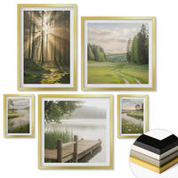 WANDBILDER 5er Set - 50x50 cm & 20x30 cm & 40x60 cm Goldrahmen - Frühlingslandschaft Flusswiese - Goldfarben, Kunststoff (40/60cm) - ArtPrintCave