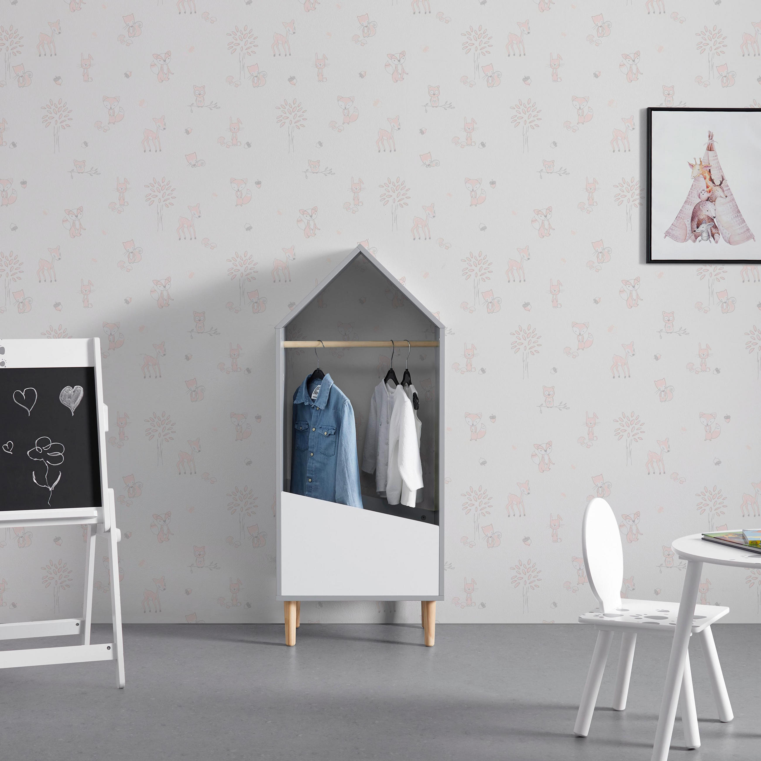 Bessagi Kids Kinderkleiderschrank Grau 48x116x30 cm