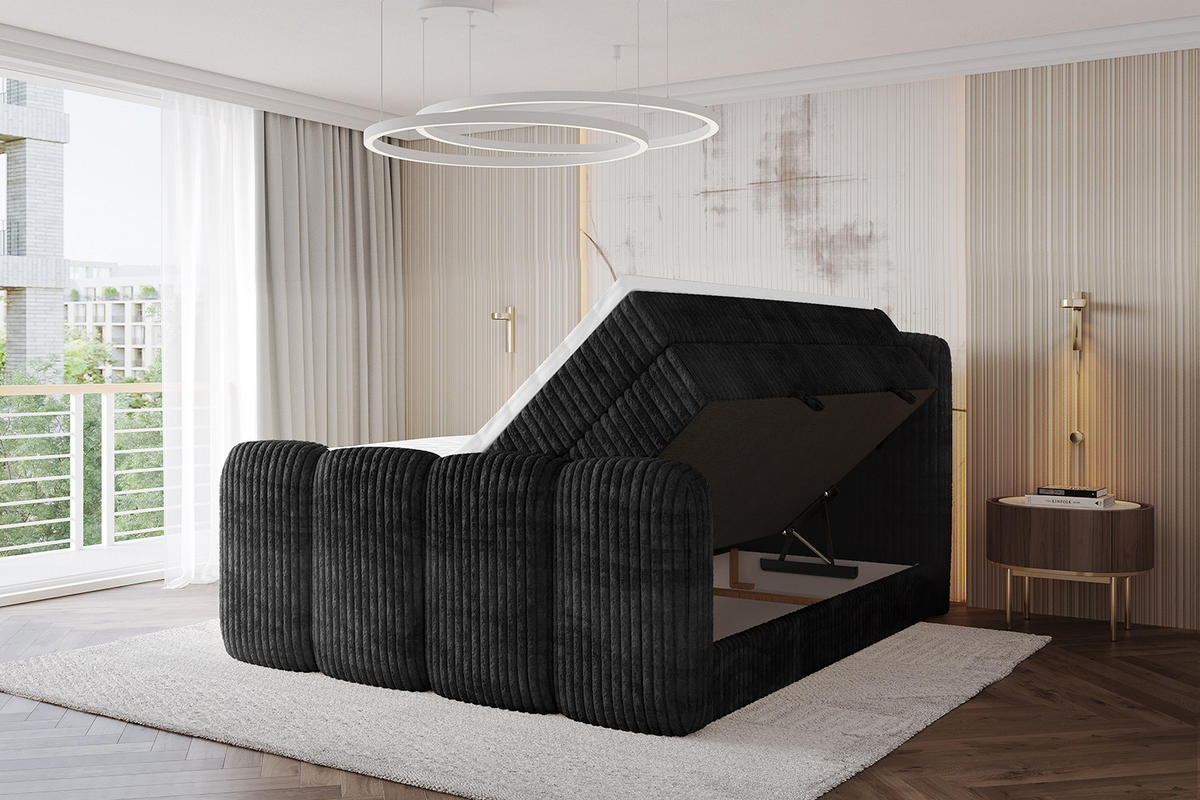 BOXBETT mit Matratze H3|H4 - NINA-Z KING - 160x200 cm - Schwarz - Graubraun, Holzwerkstoff (160/200cm) - ALTDECOR