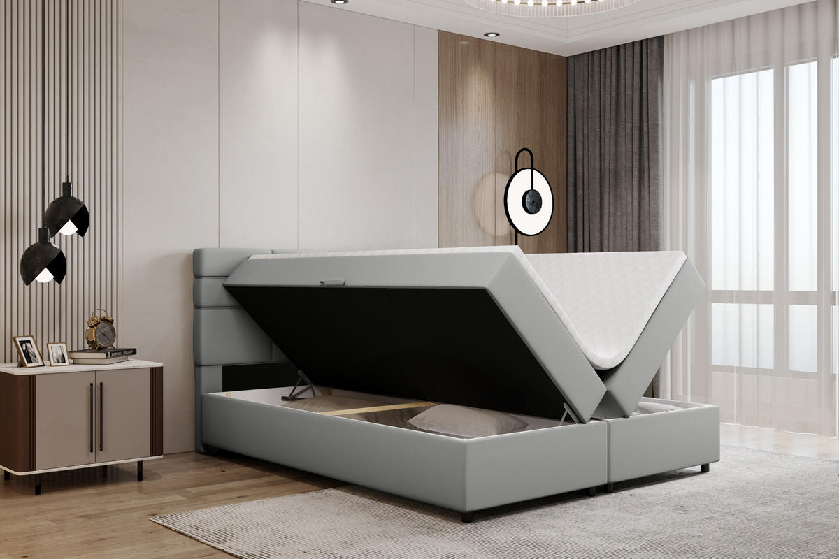 BOXBETT Reve 180 x 200 cm mit Bettkasten und Lattenrost ohne matratze - hellgrau - Dunkelgrau, Holz (180/206cm) - Panda Möbel