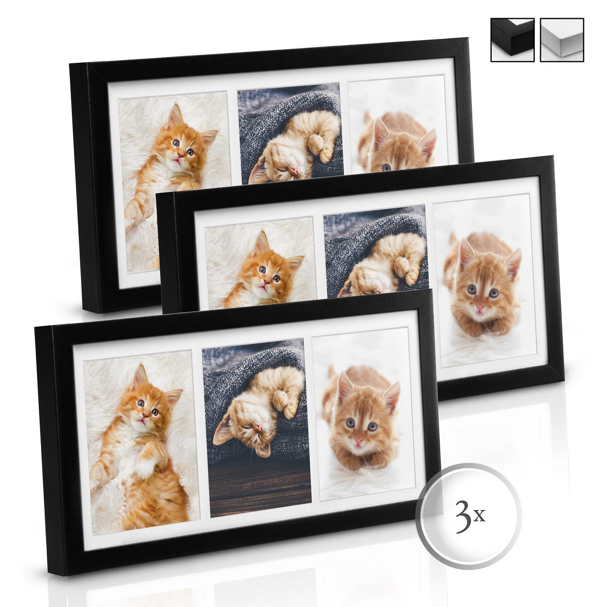 BILDERRAHMEN Galeria MDF Schwarz (3tlg) - Schwarz, Holzwerkstoff (12/25/41cm) - BoMoe