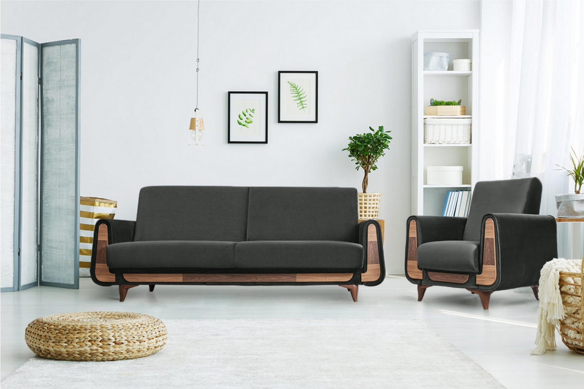 3-SITZER SCHLAFSOFA GUSTAVO mit Armlehnen, anthrazit - Anthrazit/Braun, Textil (230/98/98cm) - KONSIMO®