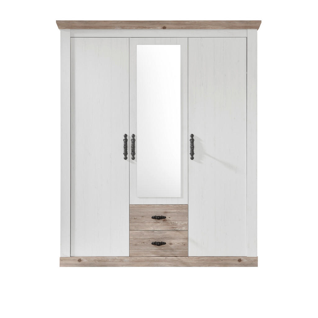Thumbnail - Furn.Design Kleiderschrank, Weiß, Pinien, Metall, Nachbildung,Pinie, 3 Fächer, 2 Schubladen, Sockel, 169x201x60 cm, FSC ...