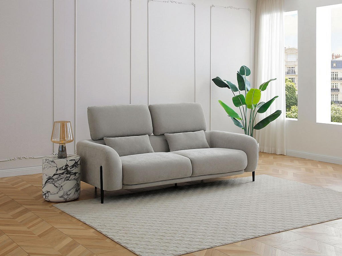 SOFA 3-Sitzer mit verstellbarer Rückenlehne - Stoff Hellgrau - ARAVIO - Hellgrau, Textil (102/100/210cm) - Vente-Unique
