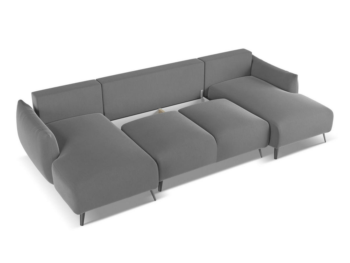 WOHNLANDSCHAFT Samt Stoff Grau - Schwarz/Grau, Textil/Metall (317/86/162cm) - Makamii