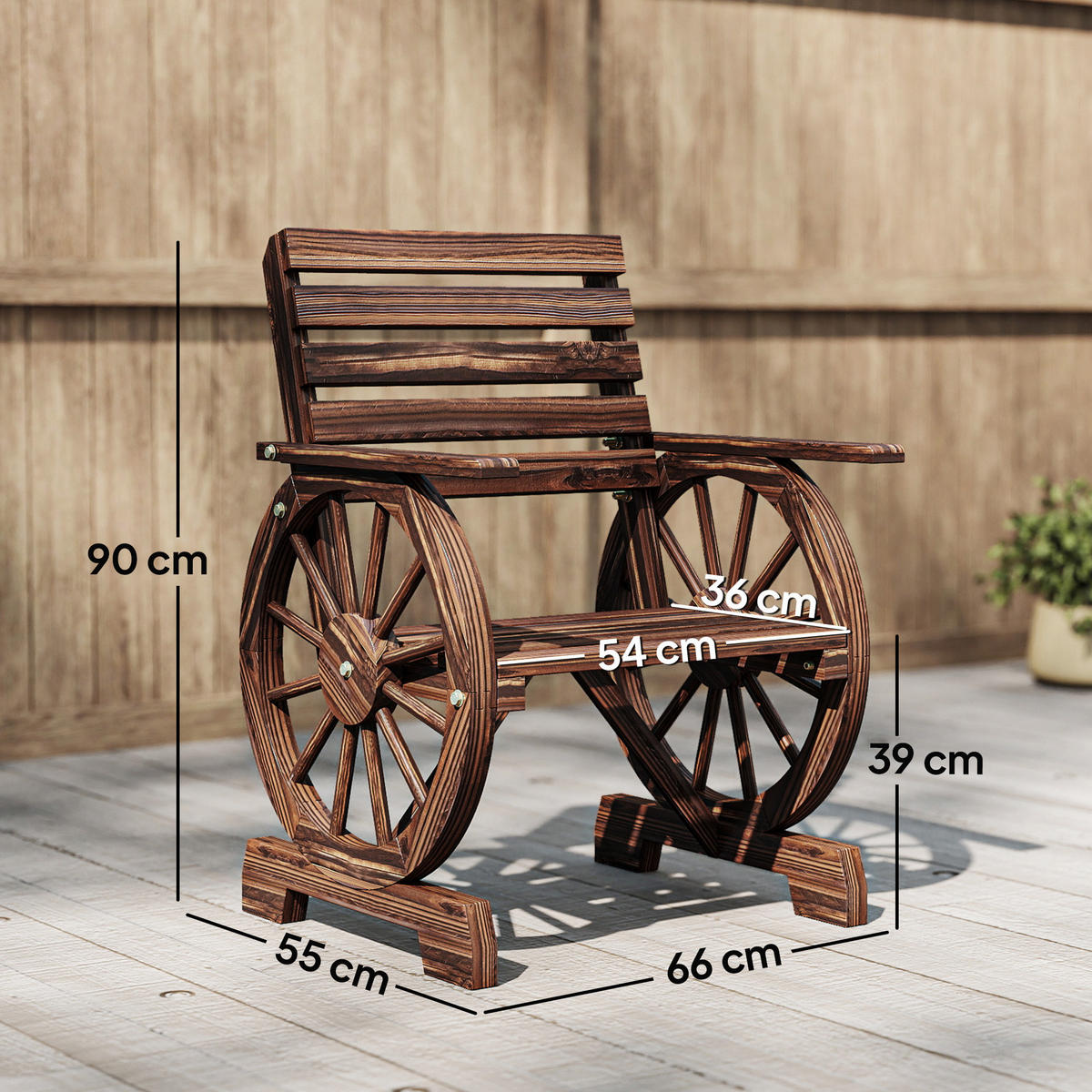 GARTENSTUHL Schwarz 66.0/55.0/90.0cm - Schwarz, Holz (55/90/66cm)