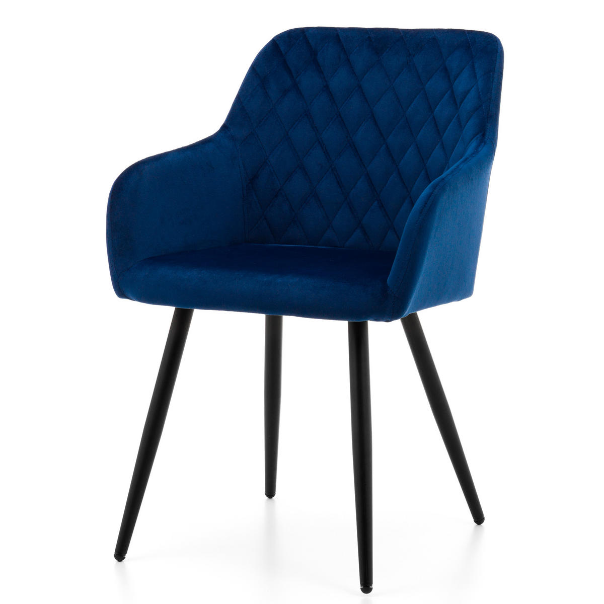 STUHL TODI gepolstert mit Steppung - dunkelblau - Samt Velours - Schwarz/Dunkelblau, Textil/Metall (56/85/62cm) - NEW HOME