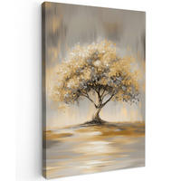 LEINWANDBILD Gemälde - Baum - Abstrakt - Blätter Deko Groß 90x140 cm - Beige, Textil (90/140cm) - MuchoWow