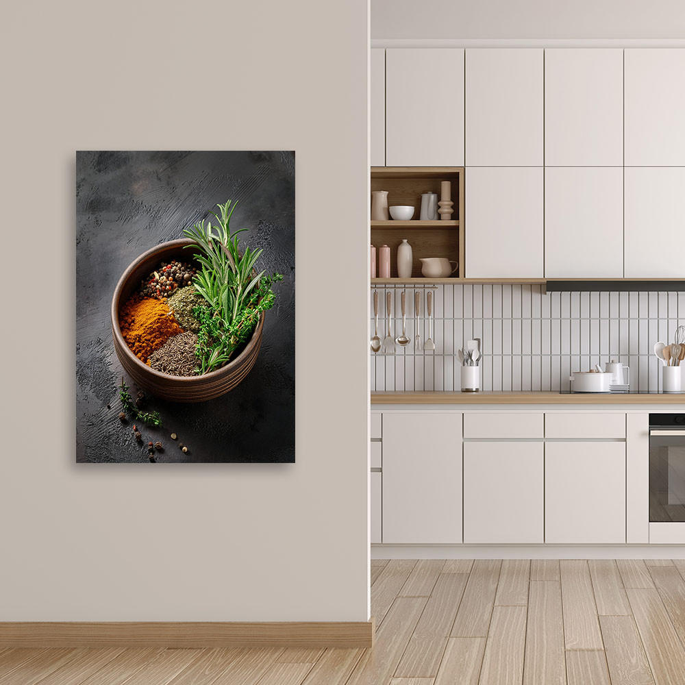 WANDBILD küchengewürze kräuter - Grau, Textil (40/60cm) - Feeby