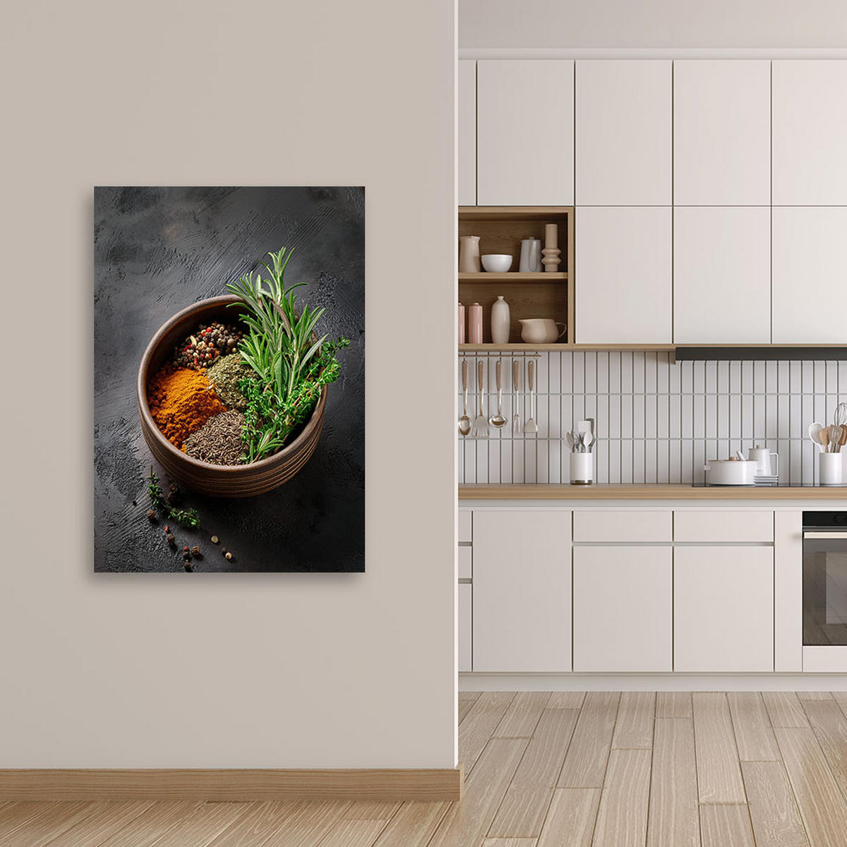 WANDBILD küchengewürze kräuter - Grau, Textil (40/60cm) - Feeby