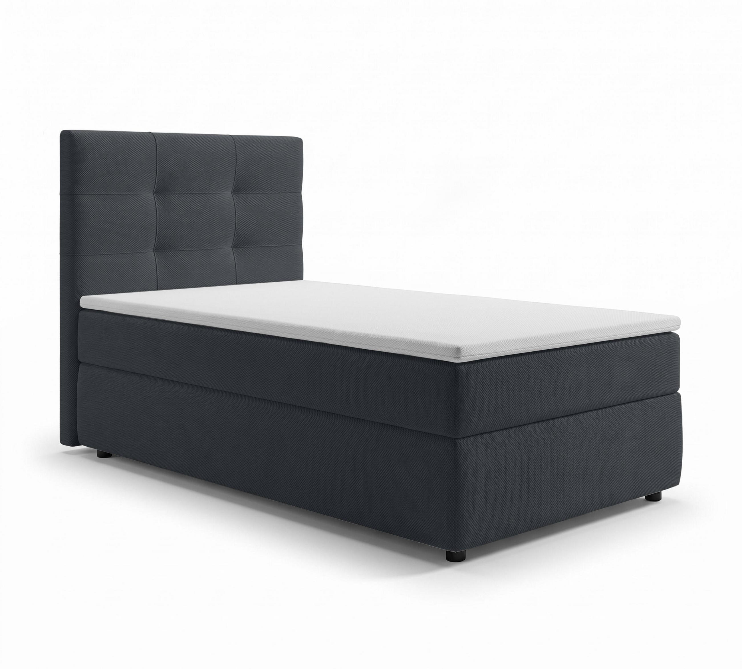 BOXBETT SAKARYA 100x200 cm mit Bettkasten und Matratze - Schwarz + TOPPER - Schwarz, Holz/Holzwerkstoff (100/200cm) - AX Living