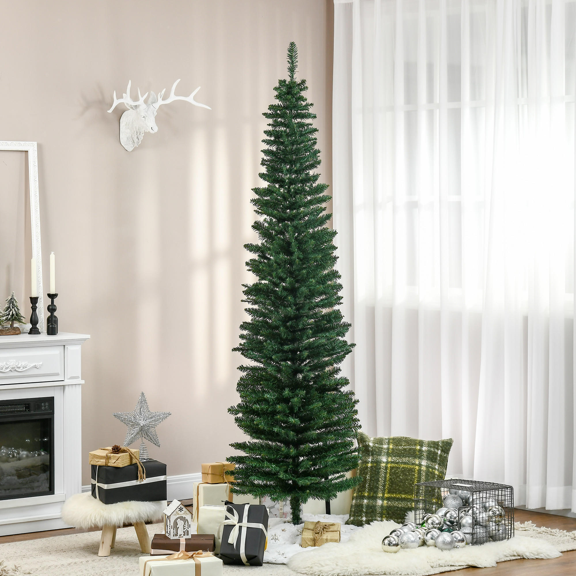 WEIHNACHTSBAUM 499 Spitzen Tannenbaum mit Kunststoffständer Grün - Grün, Kunststoff (210cm) - HOMCOM