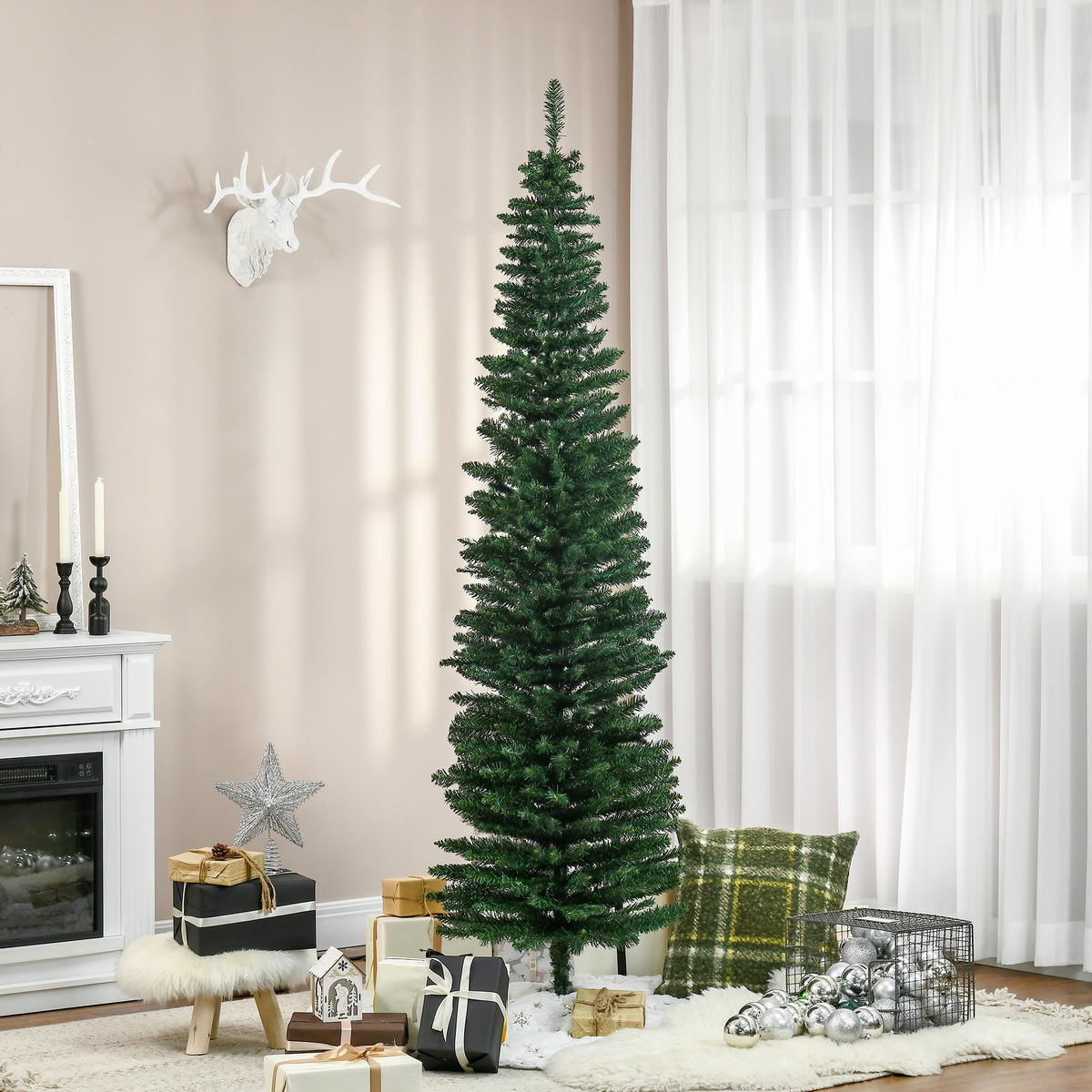 WEIHNACHTSBAUM 499 Spitzen Tannenbaum mit Kunststoffständer Grün - Grün, Kunststoff (210cm) - HOMCOM