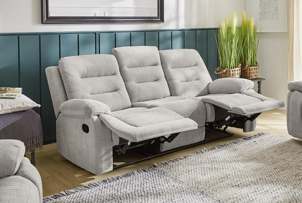 3-SITZER-RELAXSOFA Federkern, Liegefunktion verstellbar durch halbautomatische Relaxfunktion B220/T98/H103 cm, Chenille Grau / 15503 - Schwarz/Grau, Textil (220/103/98cm) - luma-home