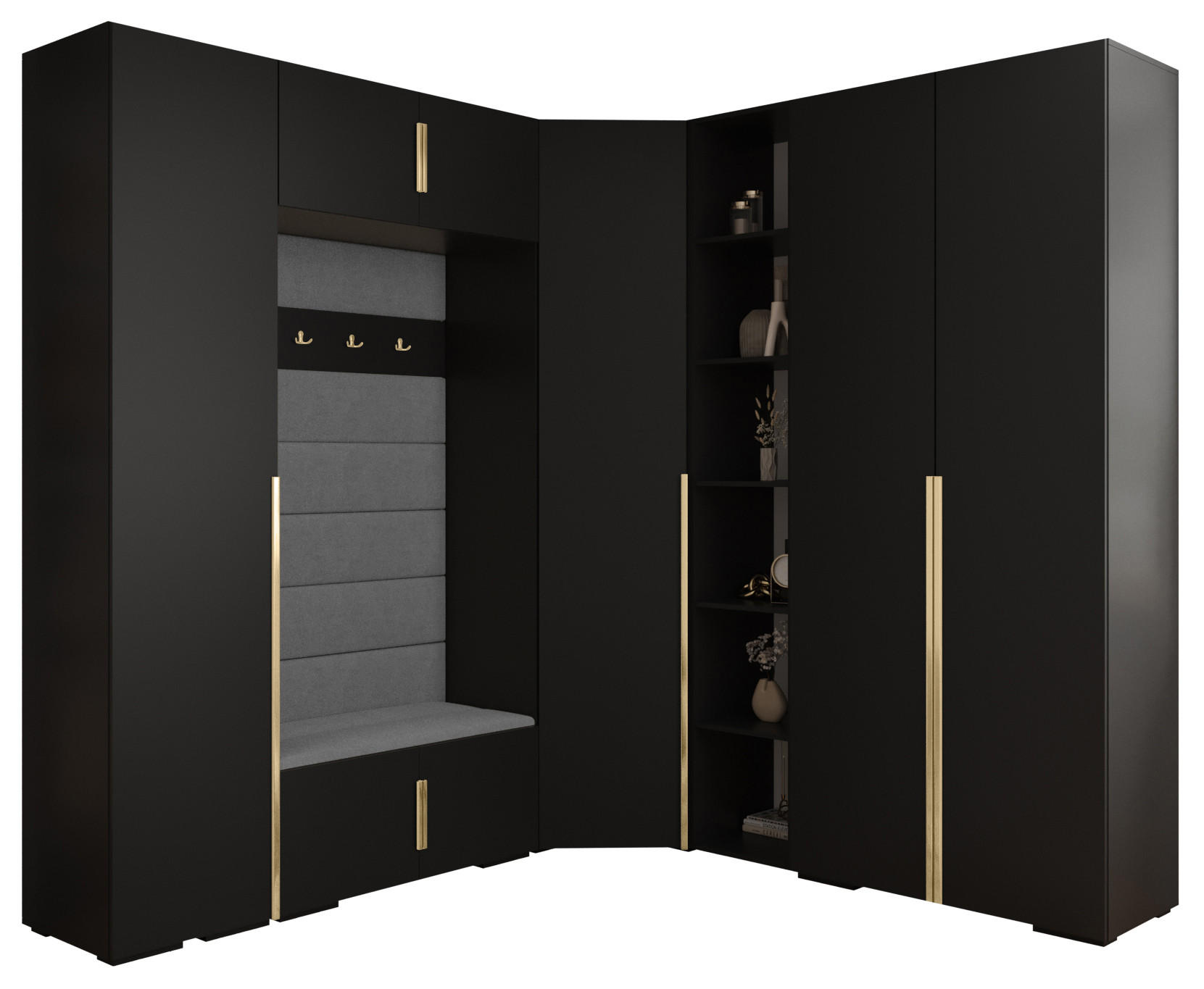 Abiks Möbel Garderoben-Set Schwarz, Grau, Gold 231.7x236.7x47 cm