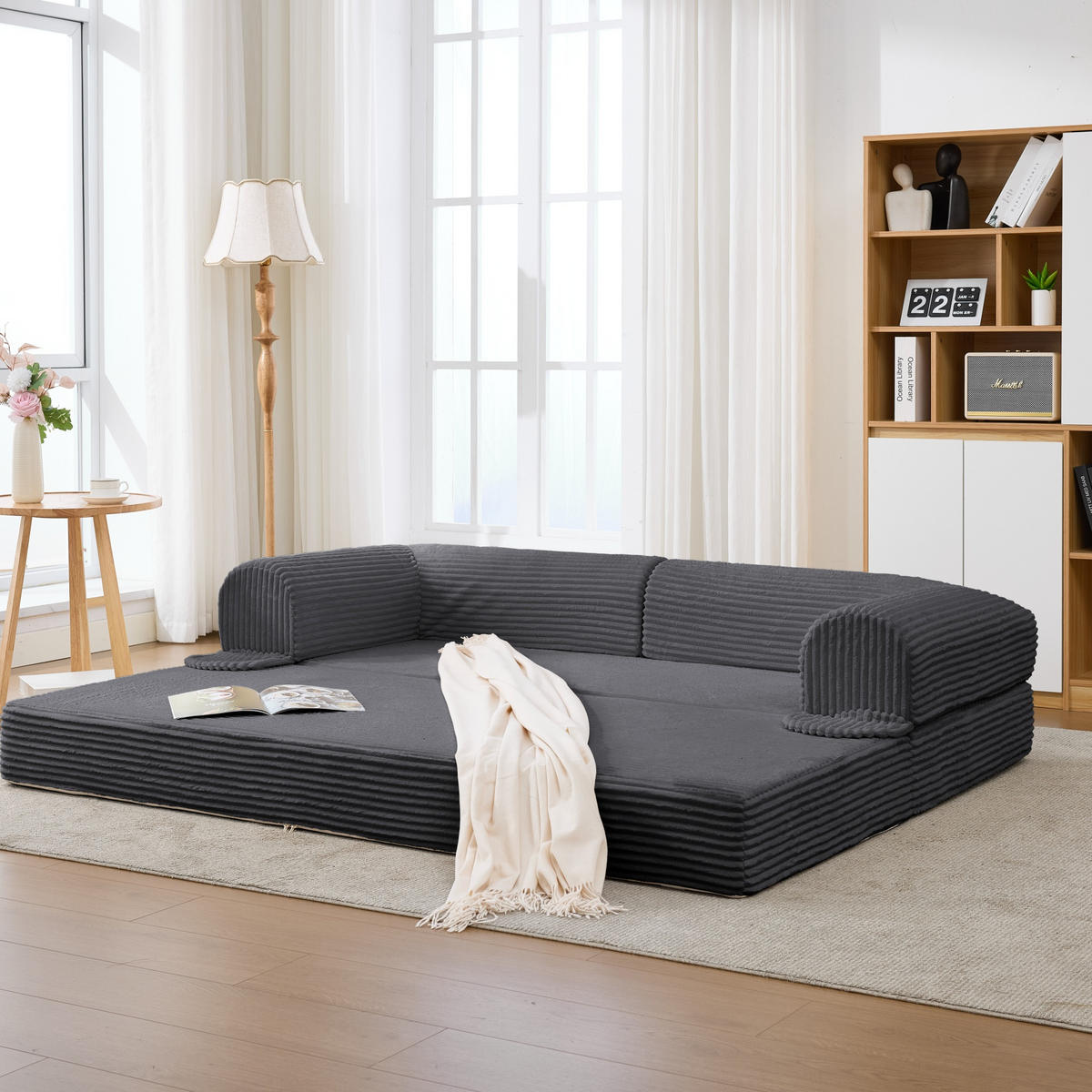 SCHLAFSOFA Cordstoff, 2-in-1 Klappsofa, 2-Sitzer, Sofabett 190×156 cm, Grau - Grau, Textil (190/65/78cm) - LVHOM
