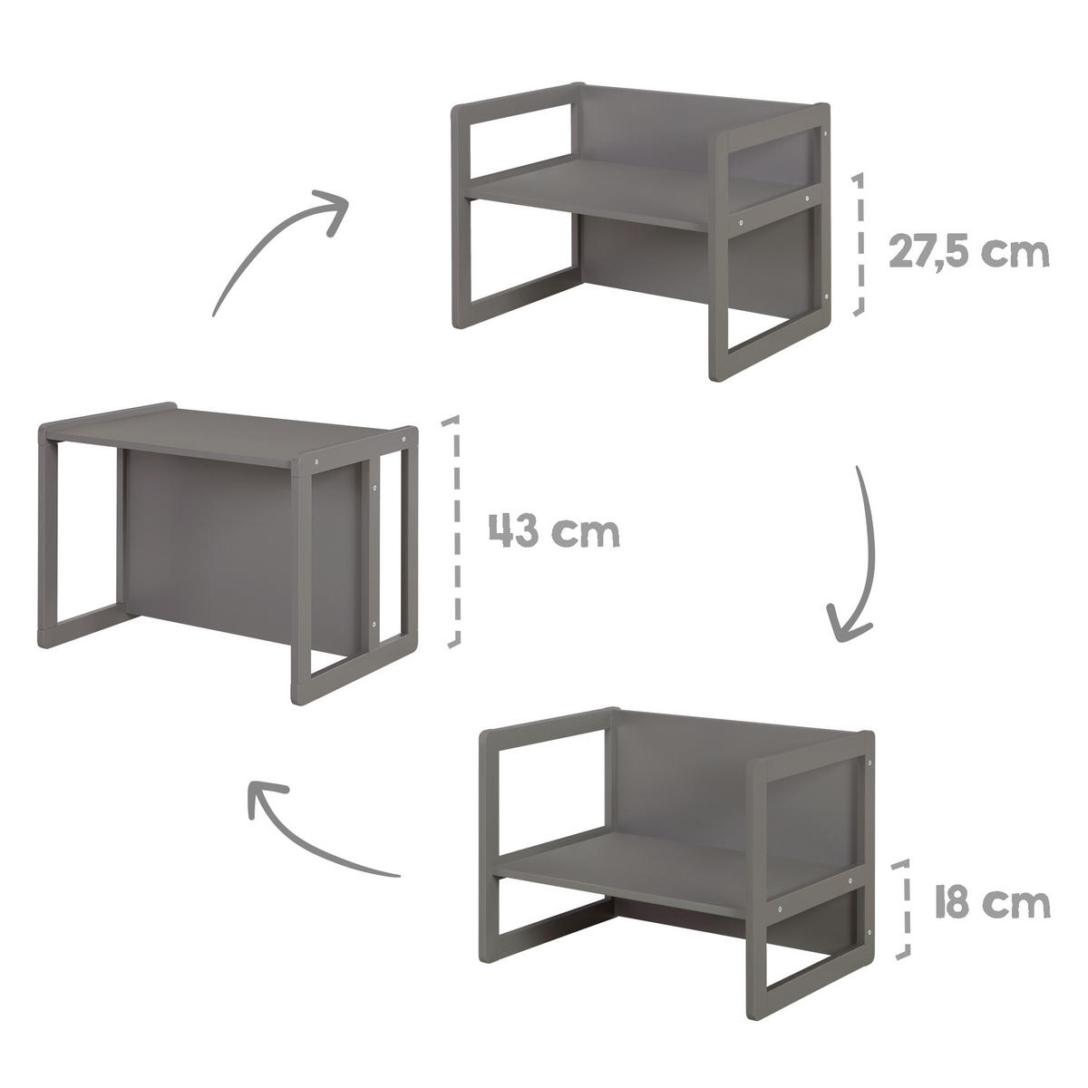KINDERSITZGRUPPE 3in1 - Anthrazit, Holzwerkstoff (61/30/44cm) - Roba
