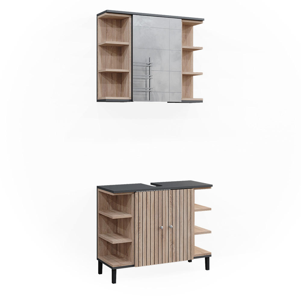 BADMÖBEL-SET Aquis Sonoma 2 Teile - Anthrazit/Sonoma Eiche, Holzwerkstoff (79.6/64/32cm) - Vicco