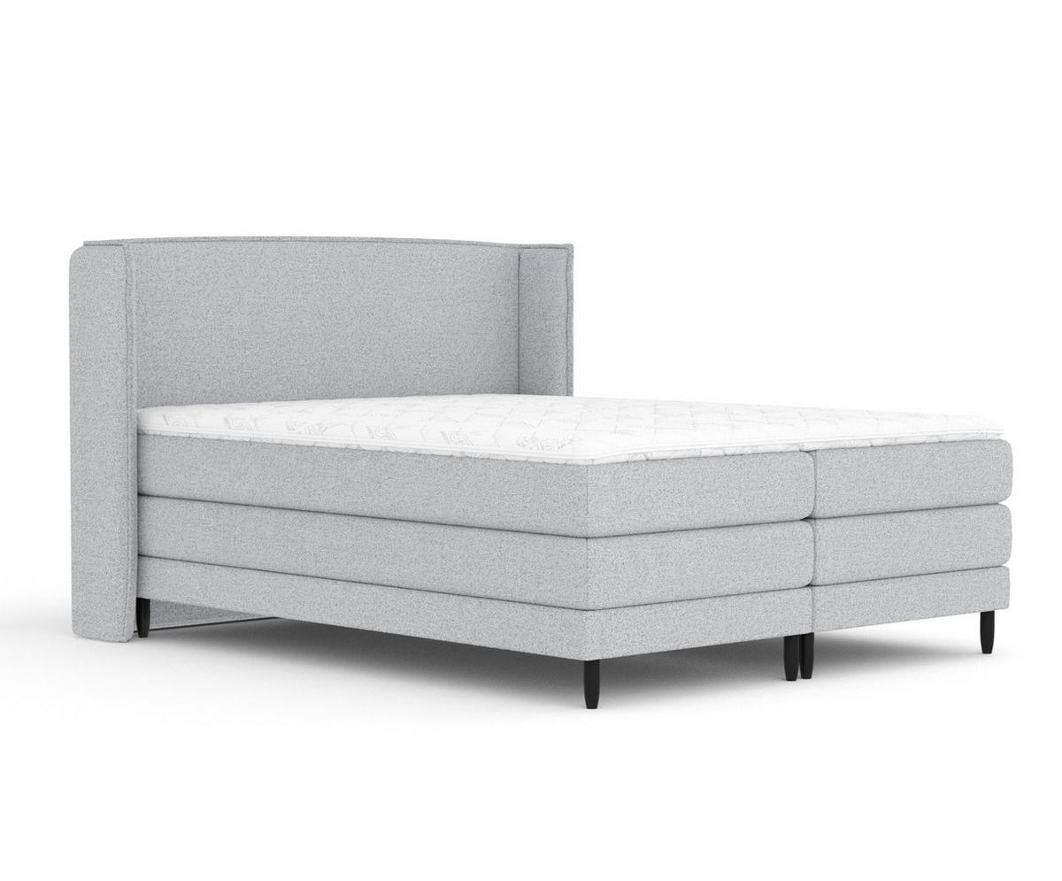 BOXSPRINGBETT Carizzo Hellgrau 140/200 cm mit Matratze und Topper - Hellgrau/Schwarz, Holz/Holzwerkstoff (140/200cm) - Maison de Reve