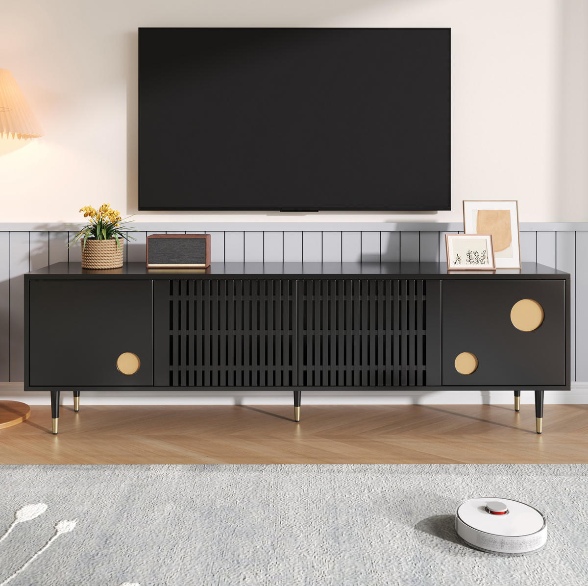 LOWBOARD 170/36/54 cm Schwarz aus MDF mit 4 Türen - Schwarz, Holzwerkstoff (36/54/170cm) - OKMYHOME