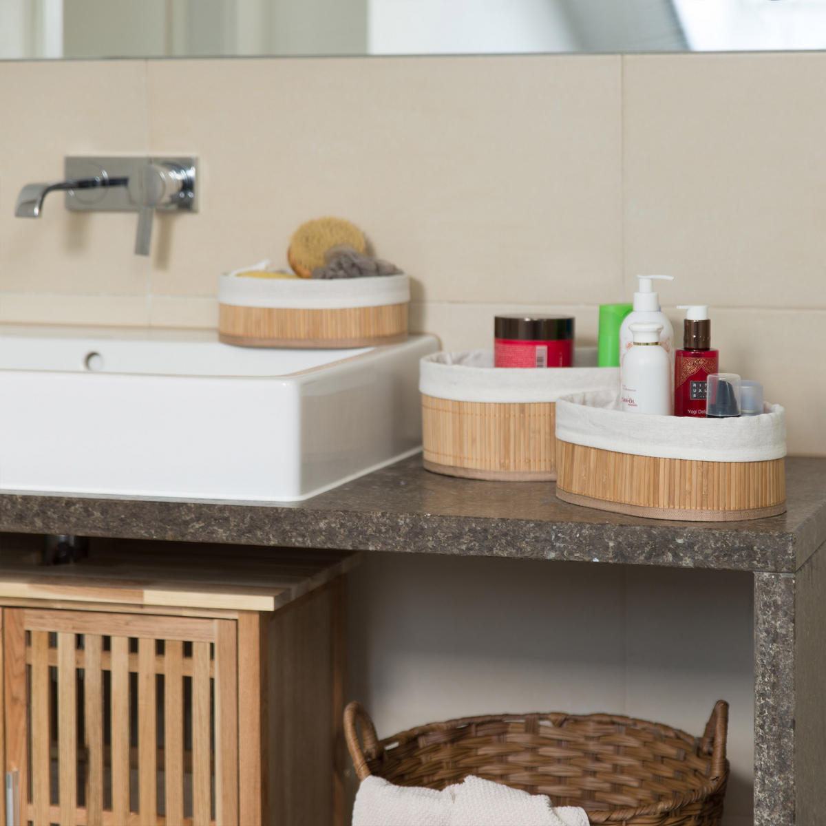 3XREGALKORB - Hellbraun, Holz/Holzwerkstoff (32/12.5/22cm) - Relaxdays