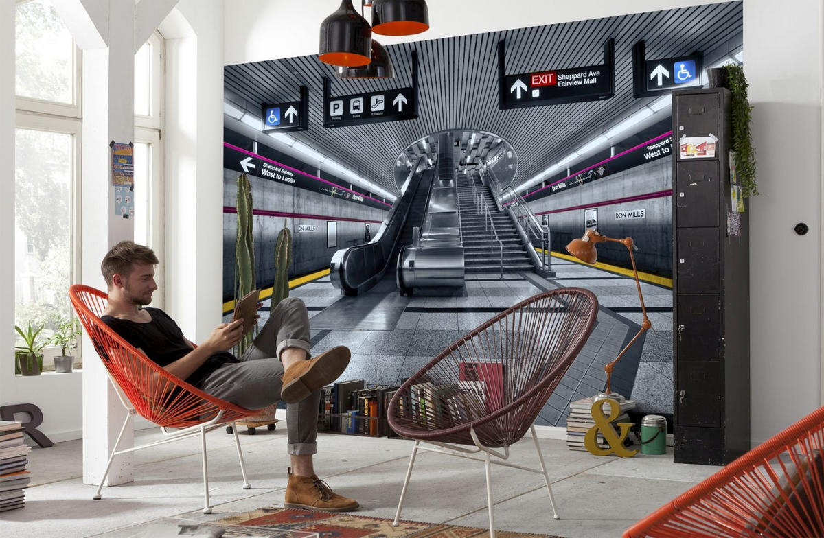 FOTOTAPETE U-Bahn 368 x 254 cm - Grau, Papier (368/254cm) - Sanders & Sanders