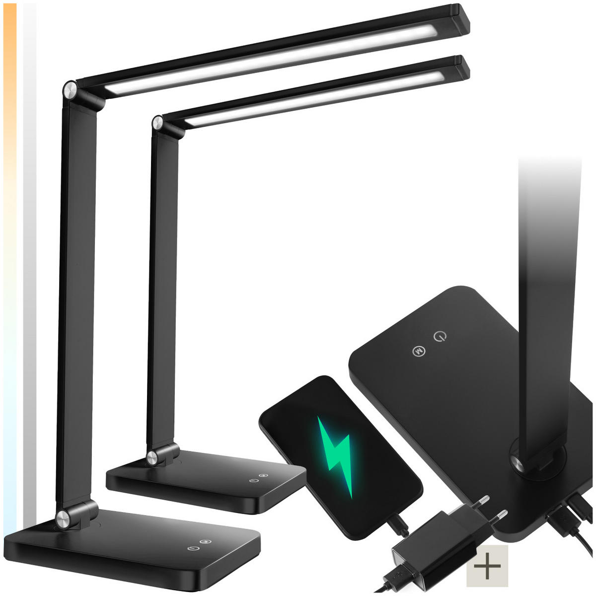 SCHREIBTISCHLAMPE Novaly,inklusive USB-Anschluss,schwarz - Schwarz, Kunststoff (33.5/11/37.5cm) - tectake