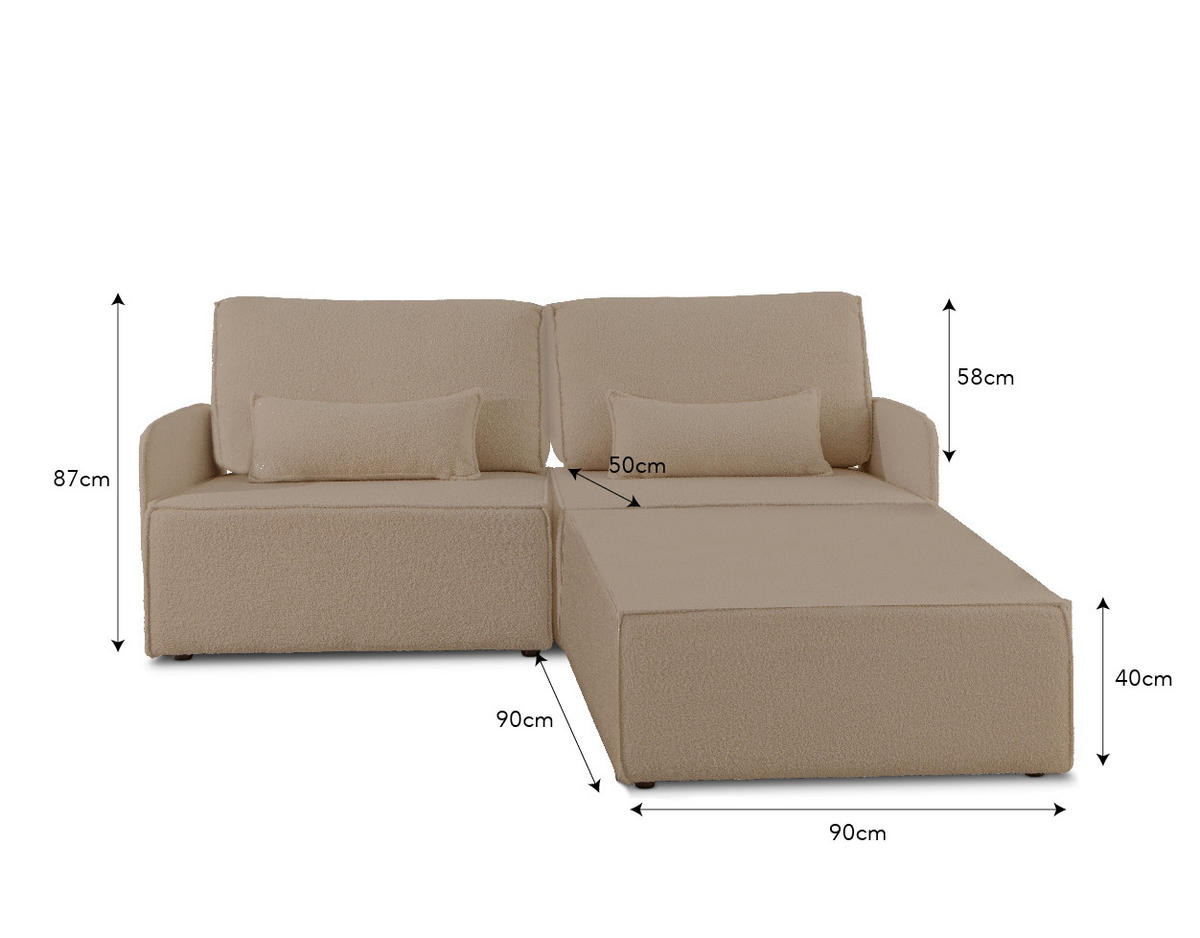 2-SITZER-SOFA Chaiselongue bezogen Bouclé und Kiefernholz Stein LEA - Braun, Textil (188/87/90cm) - RNT By Really Nice Things