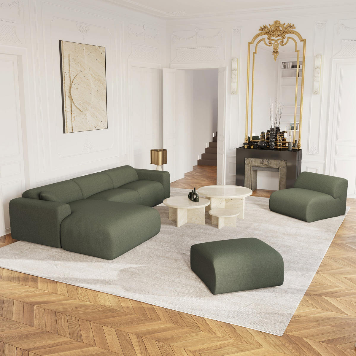 SESSEL ohne Armlehnen Tissu tramé Olivgrün 75cm - Olivgrün/Grün, Textil (75/67/97cm) - Sia Home