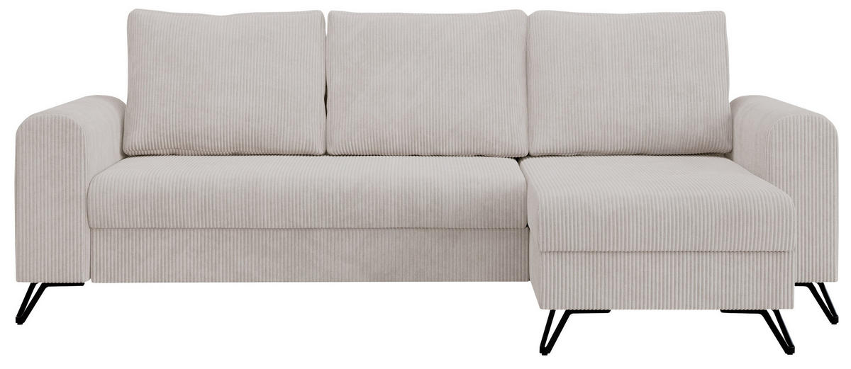 ECKSOFA Hugo Cord Weiß - Schwarz/Weiß, Textil/Metall (242/140cm) - MKS