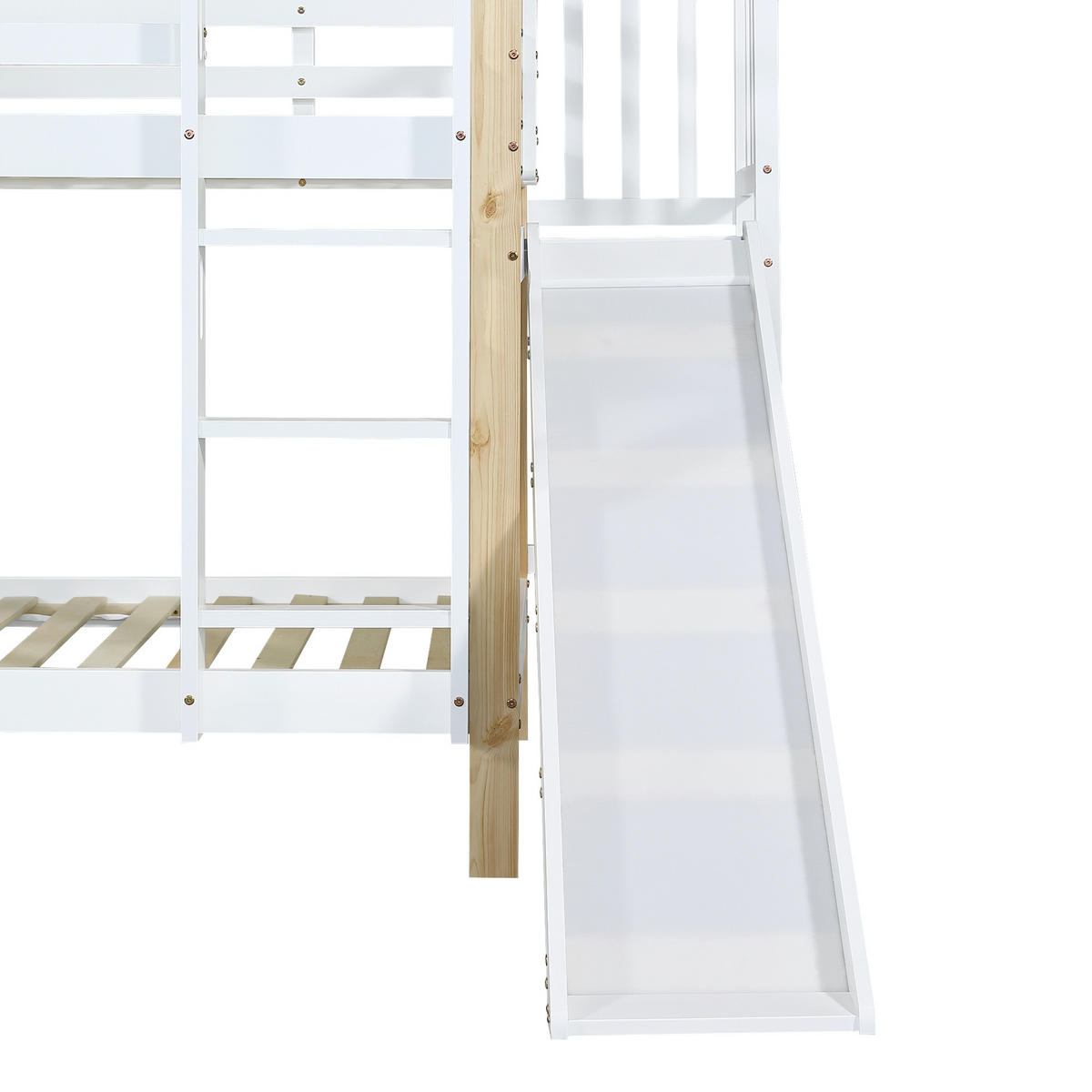 ETAGENBETT Mit Rutsche Weiß/Natur 90x200 cm - Weiß, Holz (90/200cm) - ComfortXL