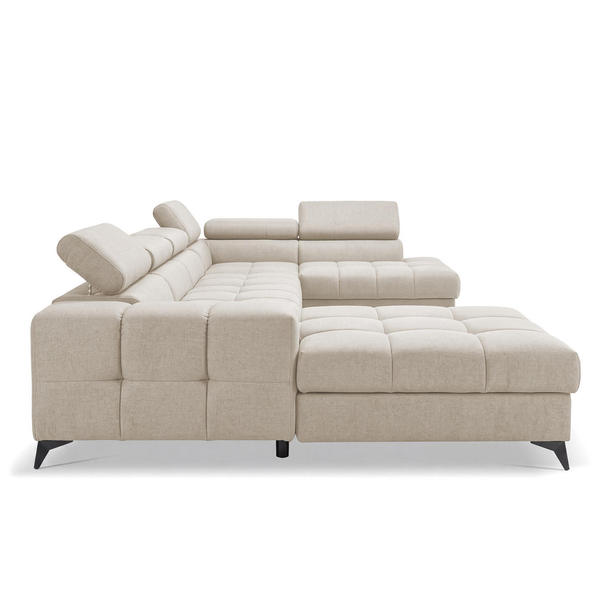 ECKSOFA PUDDING U Links mit Schlaffunktion 125x260 Velours Creme - Creme/Schwarz, Holz/Textil (203/350cm) - Muffo