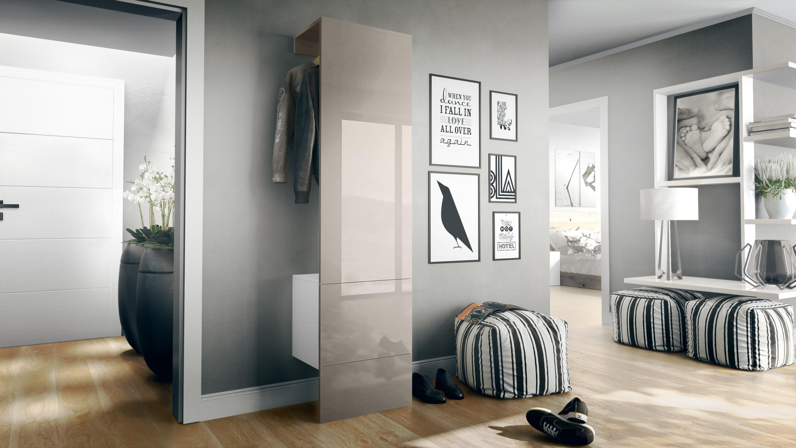 GARDEROBE Carlton Paneel in Sandgrau Hochglanz - Sandfarben, Holzwerkstoff (52/193/35cm) - Vladon