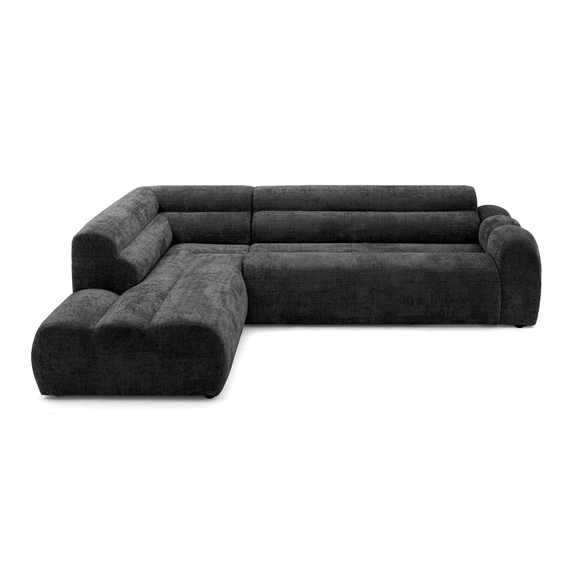 4-SITZER modulares Ecksofa VEER L Links, 283 x 190 cm, Chenille Webstoff Anthrazit - Anthrazit/Schwarz, Holz/Kunststoff (283/190cm) - Muffo