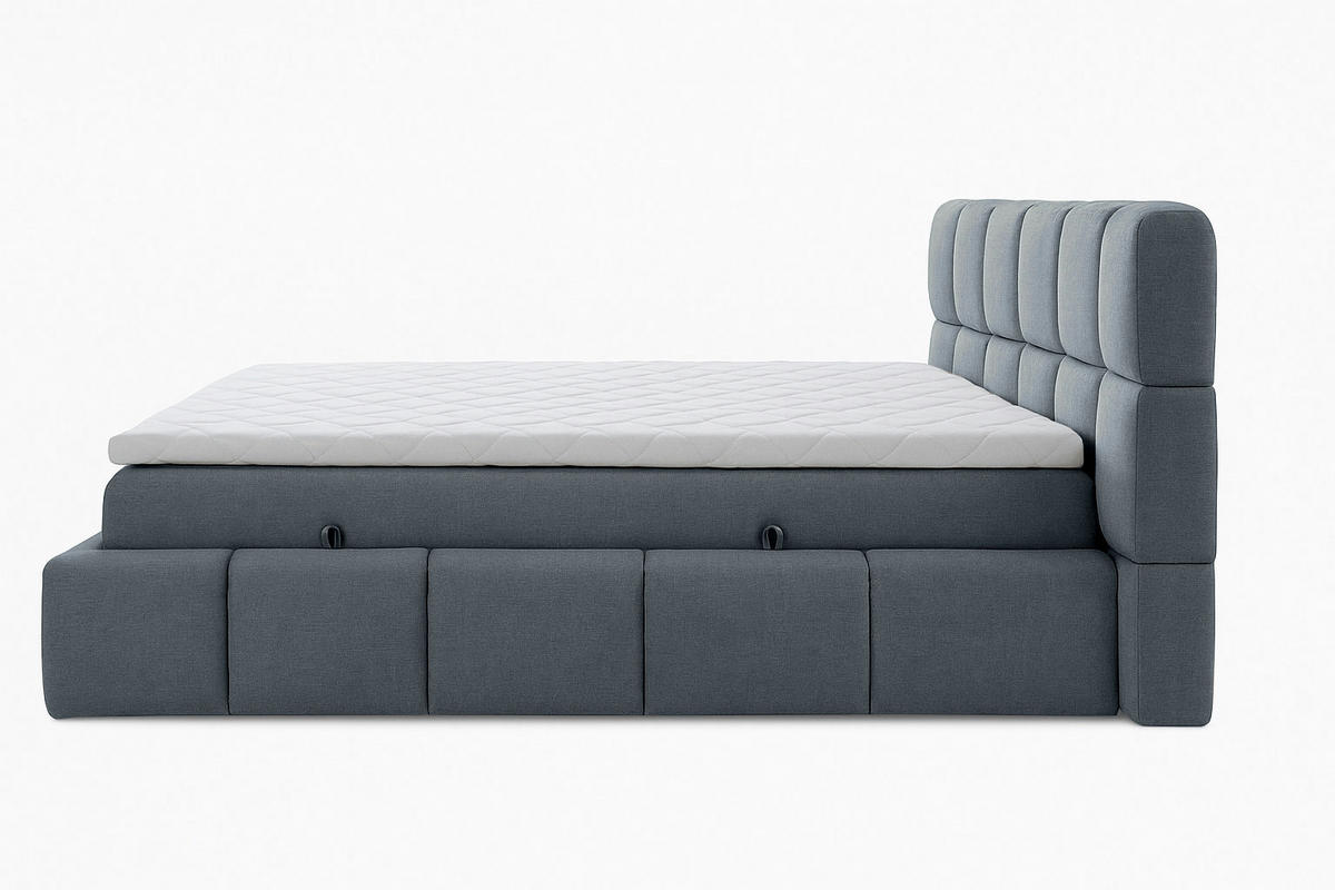 BOXSPRINGBETT AURA mit Topper und Bettkasten, Steingrau, H3 Bonell, 200x200 cm - Schieferfarben, Textil (200/200cm) - KS Home Concept