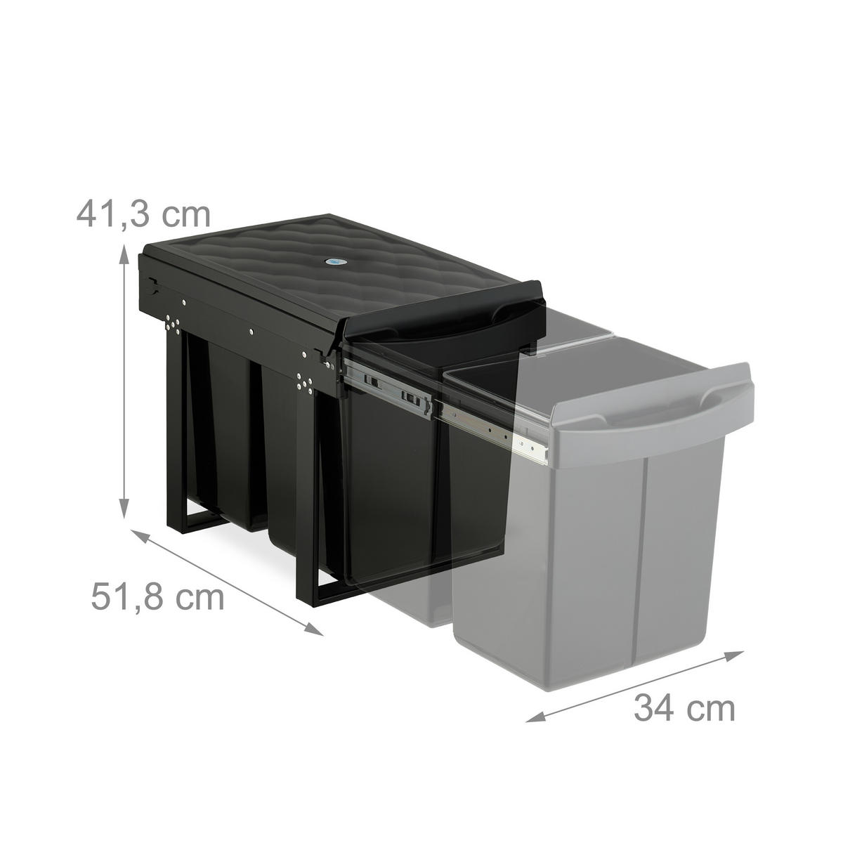 EINBAUMÜLLEIMER - Schwarz, Kunststoff/Metall (34/41.3/51.8cm) - Relaxdays