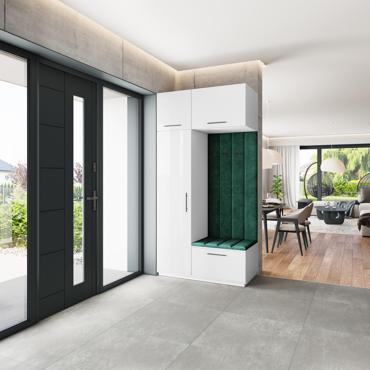 GARDEROBENSCHRANK REMA 120/240/60 cm Modern Garderobe-Set Weiß - Weiß/Grün, Holzwerkstoff (120/240/60cm) - MASSENO